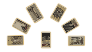 Seven tarot cards in a fan