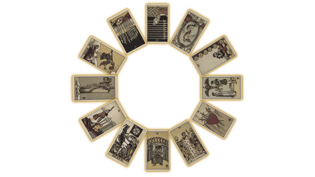 Twelve tarot cards in a circle tarot spread