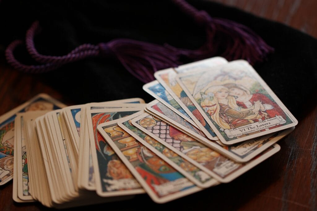 A historical tarot deck on a table